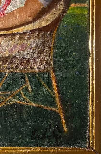 F INTERESANT! Tablou f VECHI, ul/pz, MARE 90x70cm+Rama sem ERDELY BELA