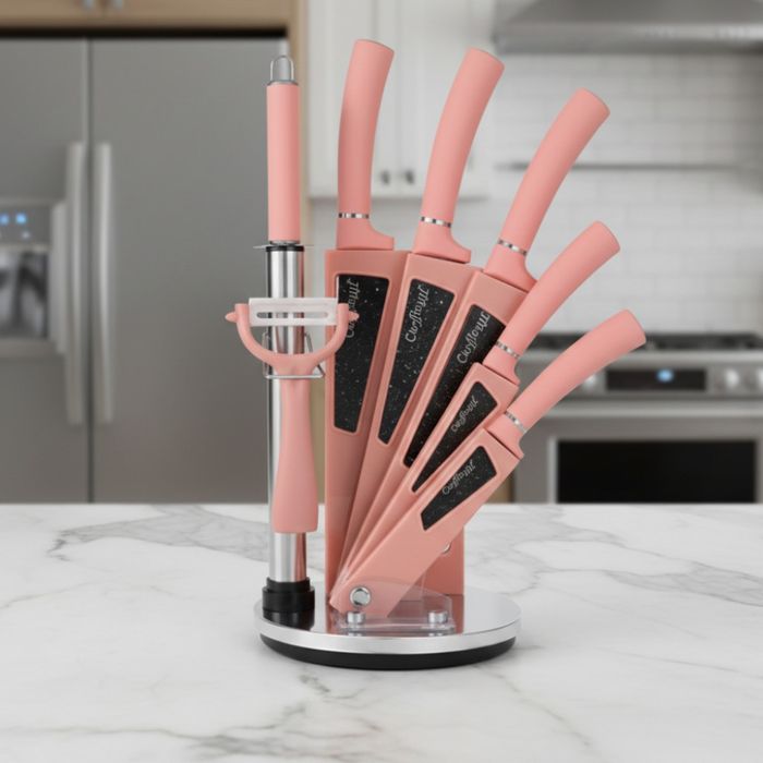 Комплект кухненски н о ж о в е 8 в 1 с въртяща се стойка Cheffinger за