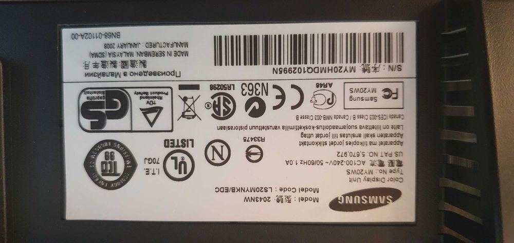 Monitor Samsung model LS20MYNKB/EDC