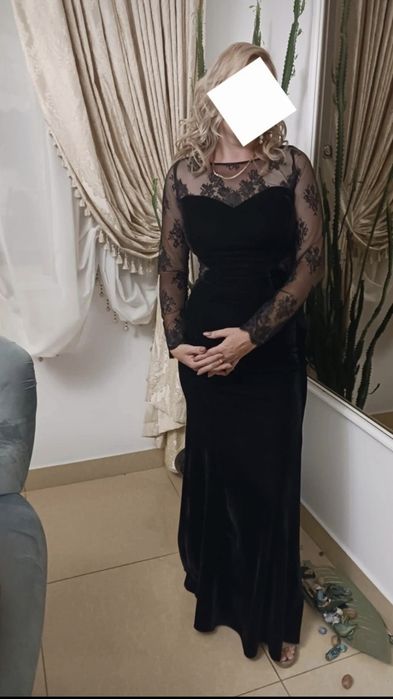 Rochie lunga neagra din catifea