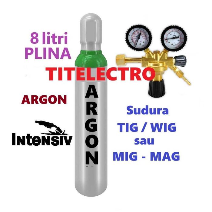 Butelie tub Argon PLINA 8 litri 200 bari + reductor Black cu 2 ceasuri