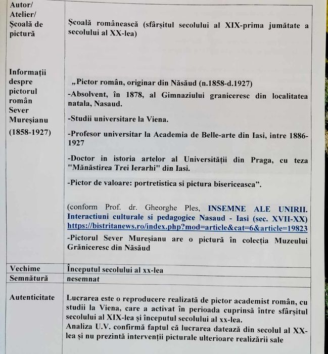 Vând tablou vechi cu expertiza la muzeu