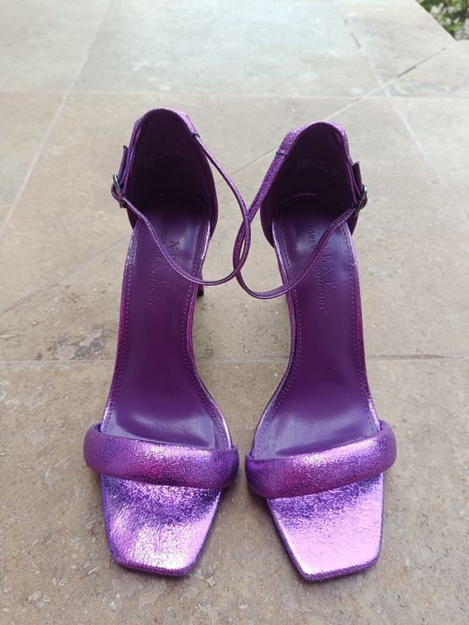 Sandale piele mov metalizate