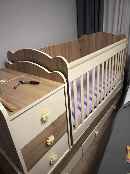 Бебешка кошара с повивалник 3 в 1 с матрак