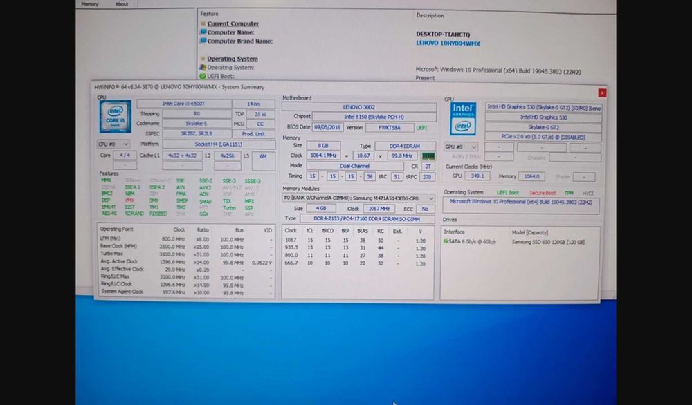 mini PC Lenovo M700 Intel Core i5-6500T/8GB RAM/SSD 120GB/Wi-Fi