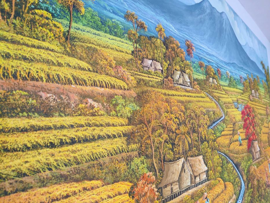 Огромна маслена/акрилна картина от Бали (200x100 см) със сертификат