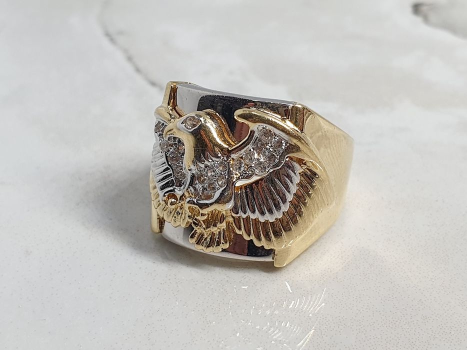 Inel bărbătesc din aur de 14K cu vultur și zirconiu cubic – mărimea 60 – 13,58 g
