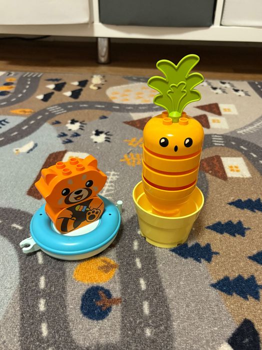 Lego Duplo красная панда на плоту и выращивание моркови