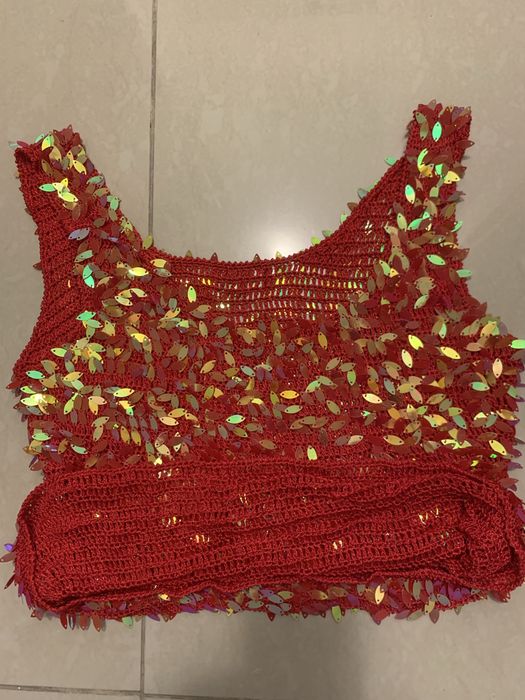 Vand top rosu matase, top paiete auriu sau rosu, marime M-L