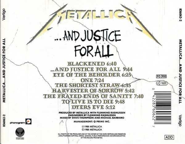 CD Metallica - ...And Justice For All 1988