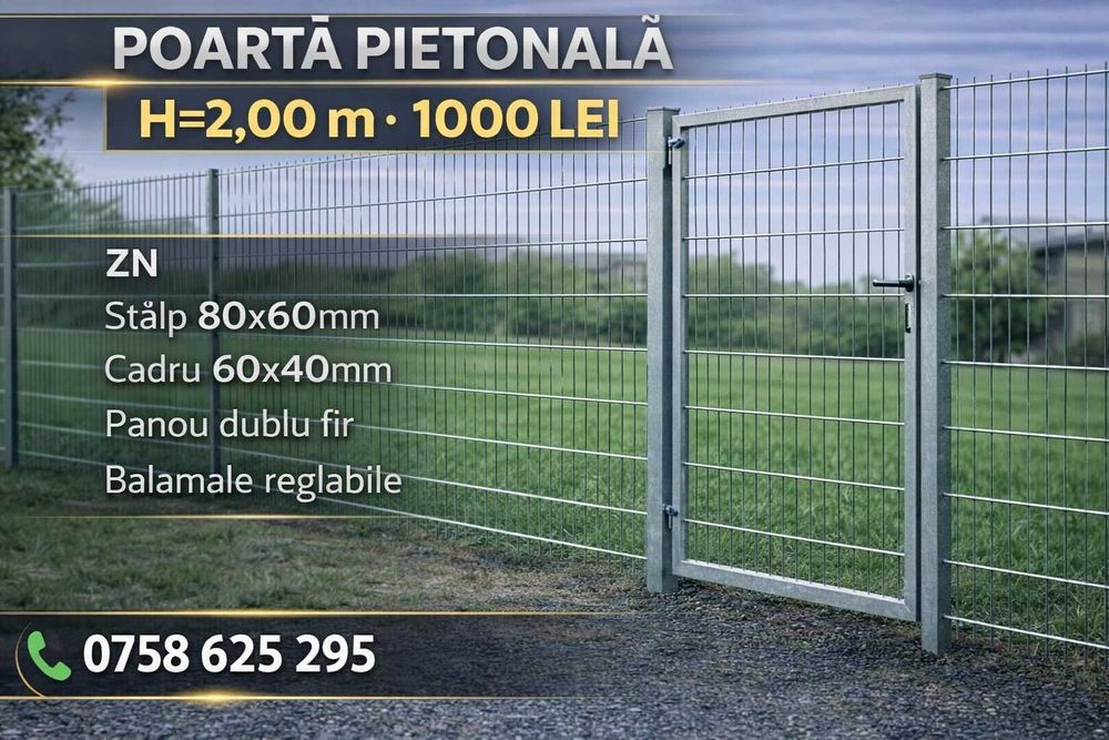 Poarta pietonala metalica 1.20m / 1.50m / 1.70m / 2m / gri / verde/ Zn