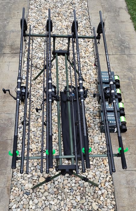 Set Pescuit,4 Lansete 3,90m,4 Mulinete 7000,Rod Pod,Senzori,Swingere