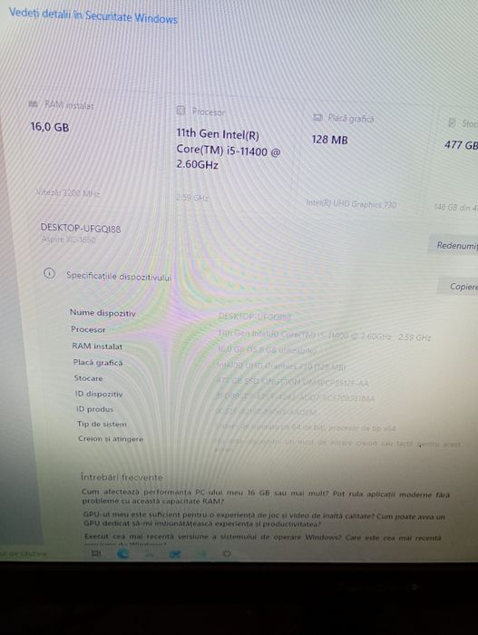 Vând unitate PC i5 generația 11 preț 1300 lei