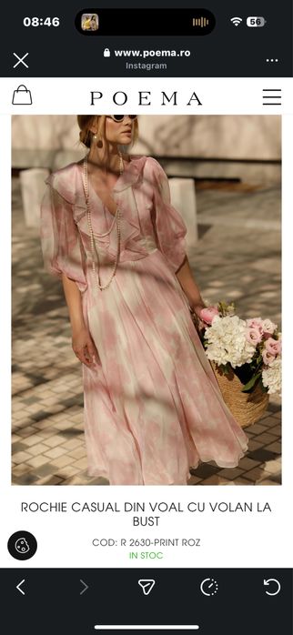 Rochie POEMA midi din voal cu imprimeu floral