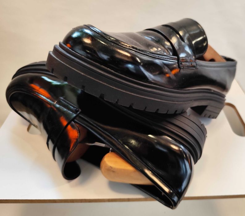 Pantofi loafer penny 41.5 42 Lav Artigianale piele lucioasa negru