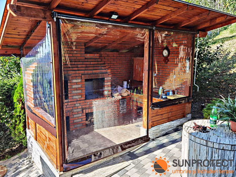 Închideri Terase Folie. Rulou casetat, Rulou simplu, Folie cu butoni.