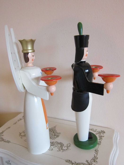 cadou rar Craciun Inger pazitor si Miner handmade lemn Germania 1960