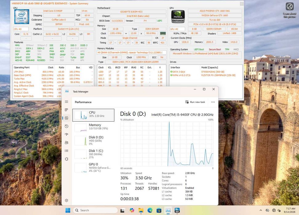 PC Gaming Intel i5 9400F 16GB RAM GTX 1660 6GB