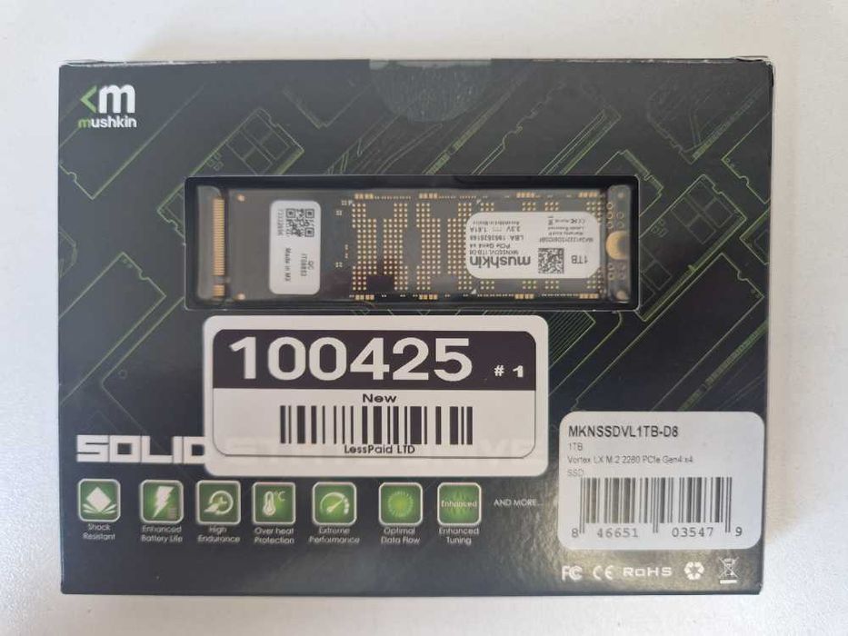 Mushkin Vortex-LX 1TB PCIe Gen4 x4 NVMe 1.4 M.2 (2280) SSD нов