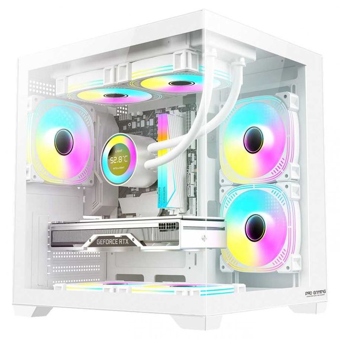 Carcasa ProGaming Ambra , cube tower, m-atx, fara sursa, 5 Ventilatoare ARGB, negru sau alb. NOUA