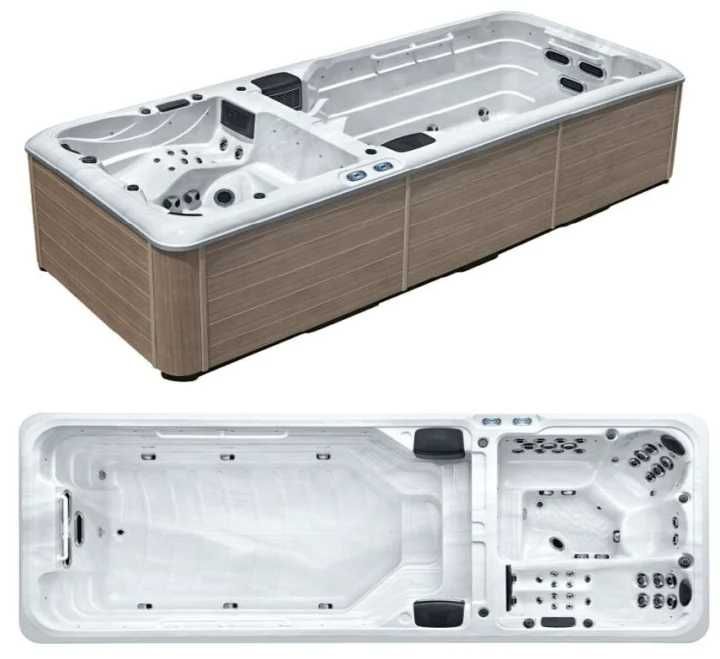 Piscină Swim Spa 5.9M, 2 Zone Separate Înot și Jacuzzi, Sisteme Control Independente, Încălzire Duală