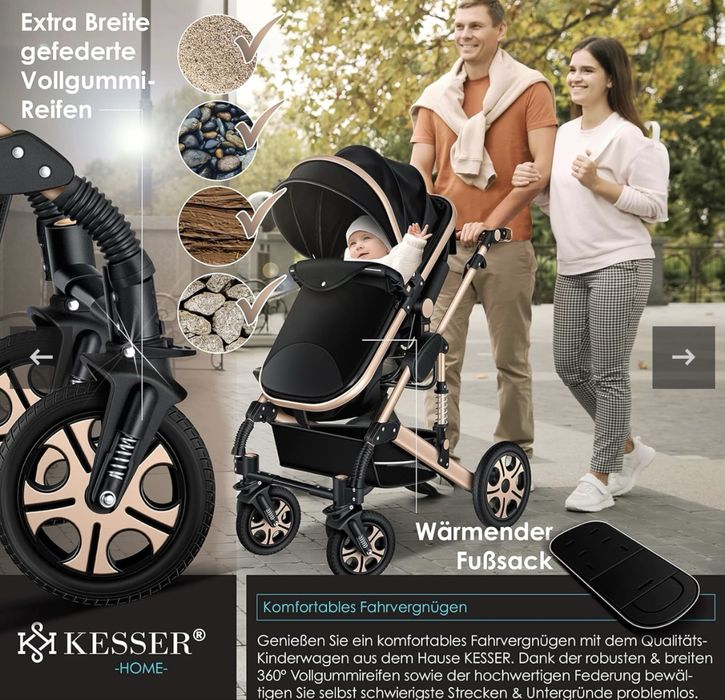 Пълен комплект комбинирана детска количка 3 в 1 Kesser®