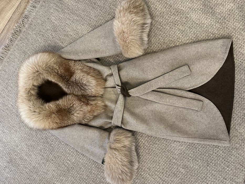 Palton de lana cu blana naturala