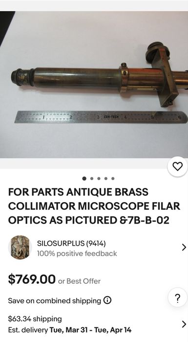 Colimator optic filar din alamă pentru microscop (antic) cca. 1900