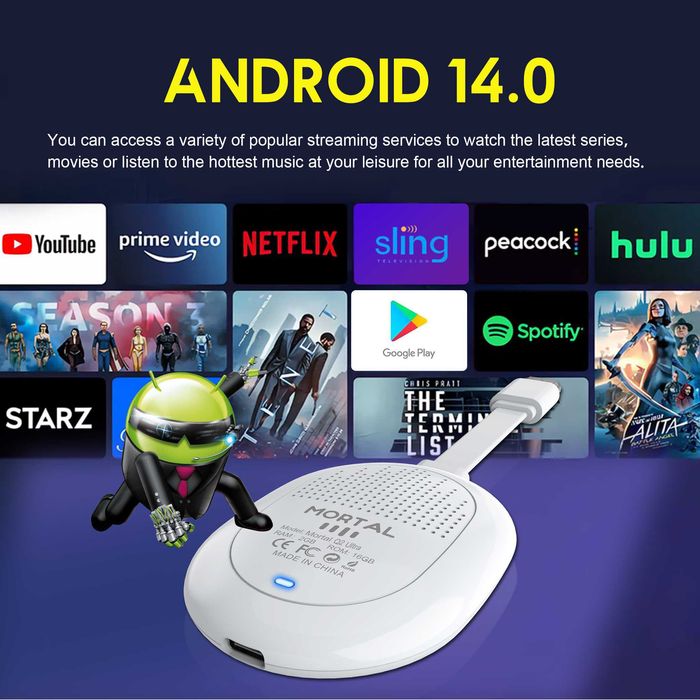 Decodor Android TV Stick Mortal Q2S,  Decodare si Redare, 16GB