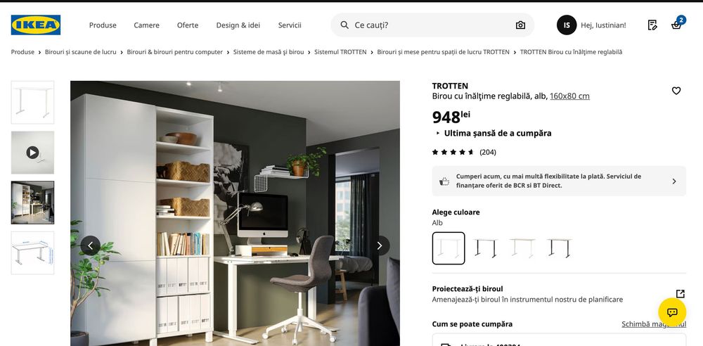 TROTTEN IKEA Birou cu înălţime reglabilă 120x70