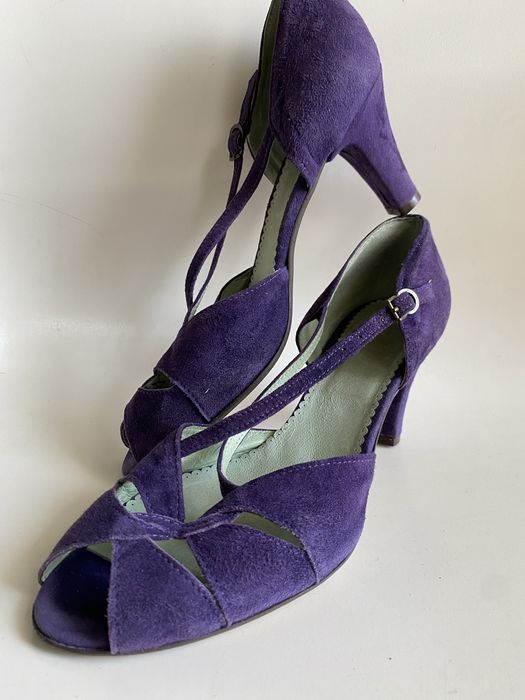 Лилави обувки на висок ток, N 39 от естествен набук