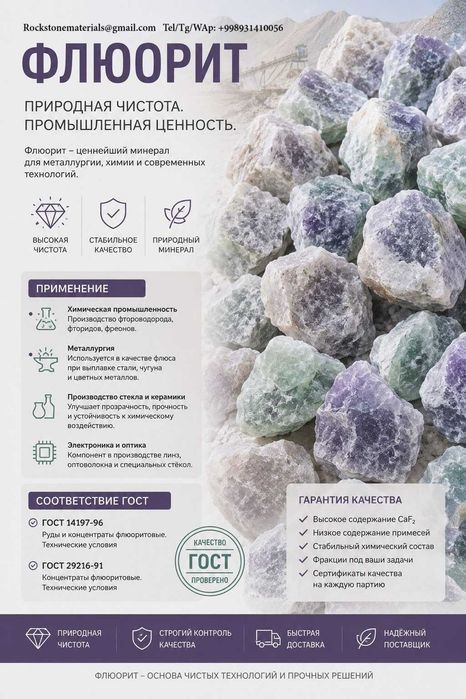 Плавиковый шпат Флюорит, Fluorspar Fluorite CaF2 Фторид Кальция