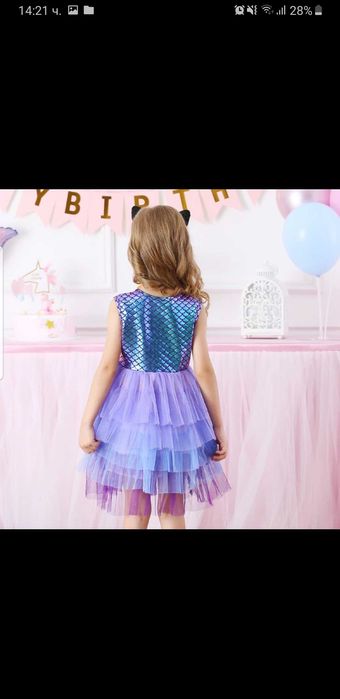 1 юни Ден на детето - Детска лилава рокля 110-116, 116-122, 122-128 см