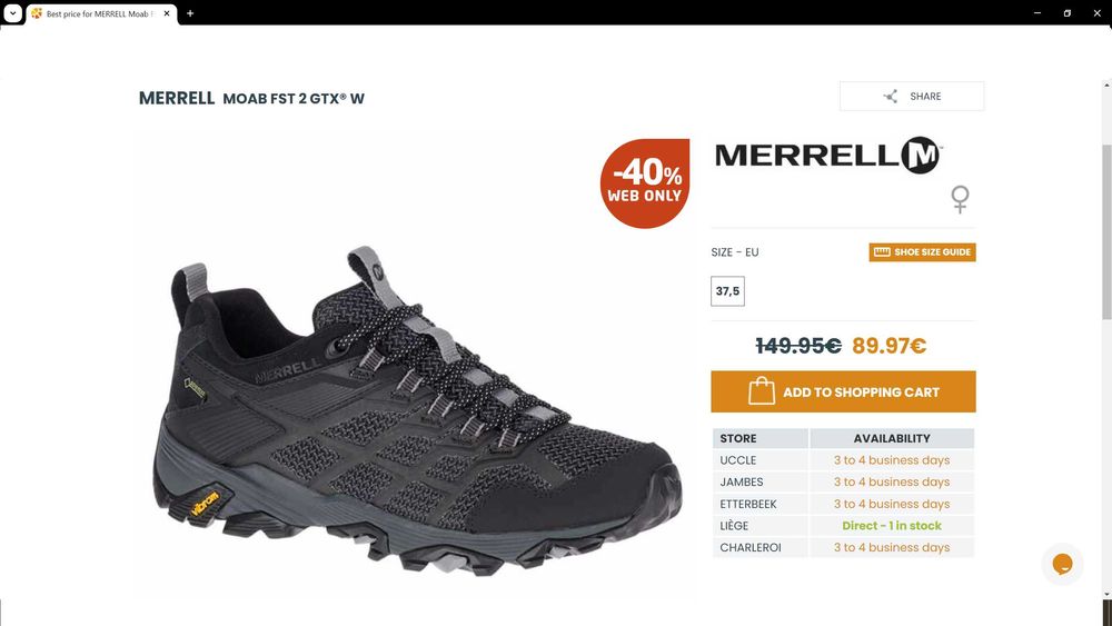 MERRELL Moab FST 2 GTX W GORE-TEX Vibram размер EUR 38 / UK 5 дамски водонепромокаеми - 803
