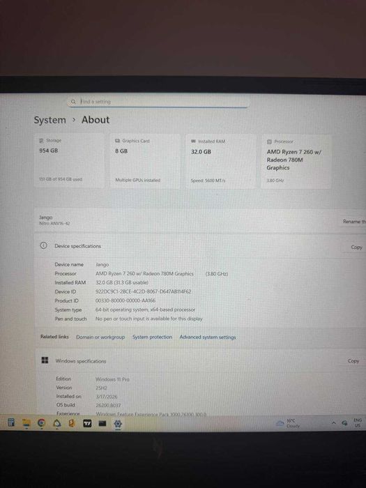 Геймърски Лаптоп Acer Nitro V 16 AI (ANV16-42)