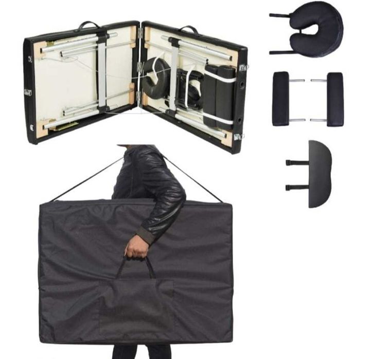 трисекторна козметична масажна кушетка дървена черна  масажно легло