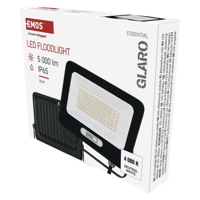 LED прожектор GLARO 50W, черен, IP65, 5000 lm, неутрално бял