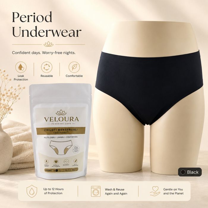 Chiloți menstruali Veloura – Reutilizabili | Menstruație, postpartum și incontinență ușoară