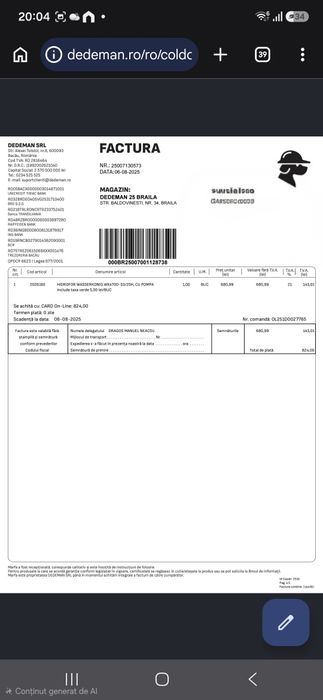 Hidrofor wasserkonig cu vas de 24 litri si pompa de 1250 w nou