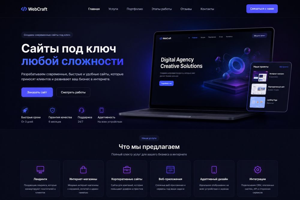 Создание сайтов под ключ от 20,000 | Лендинги, интернет магазины, CRM,
