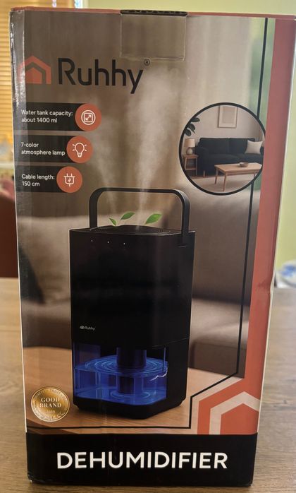 Компактен обезвлажнител RUHHY, 1,40 л, 36 W, технология на Пелтие, черен, таймер 8/12/16 часа