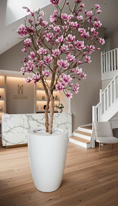 Copac Magnolie din trunchiul natural și flori artificiale