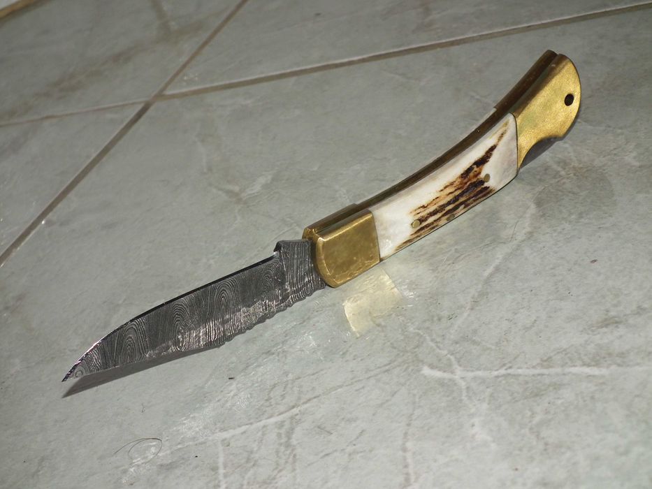 Briceag handmade stil Buck 110 plásele corn de cerb otel damasc