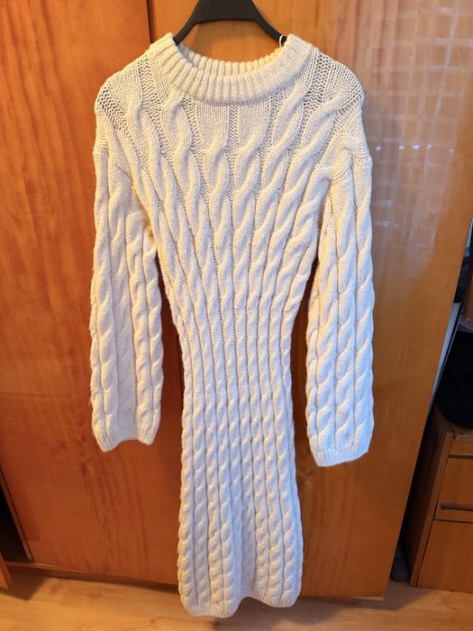 Бяла плетена дълга рокля HM