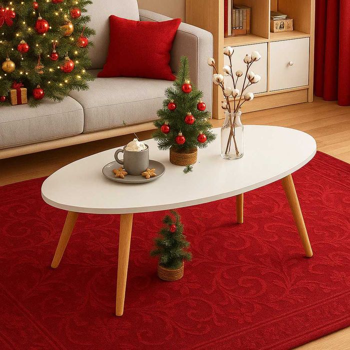 Masuta de Cafea Ovala 80x40x40 cm, Design Modern Alb