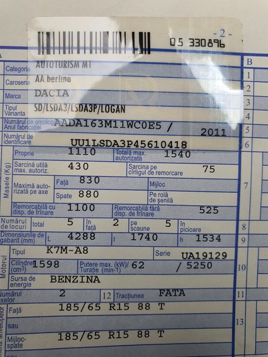 Logan 2012 km 109000 KM Motor 1.6 MPI 8 valve 90 CP EURO 5!!
