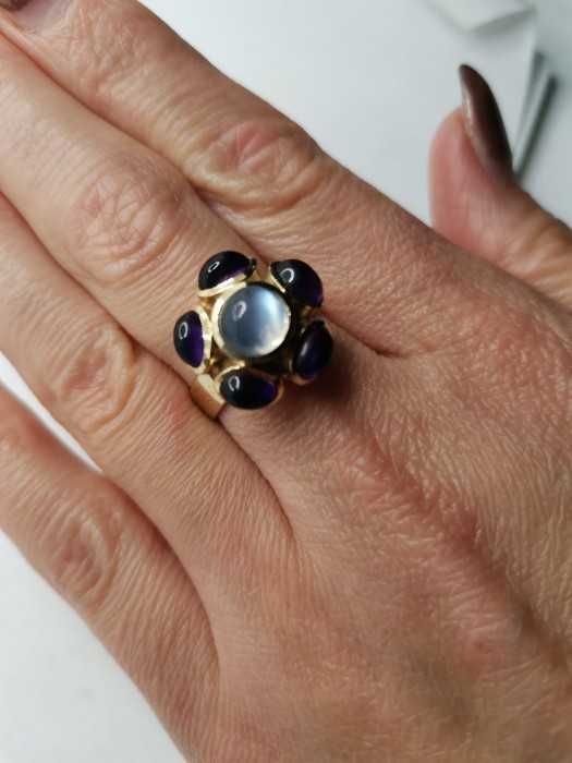 Inel Aur 14K Cu Ametist Piatra Lunii floral  Unicat