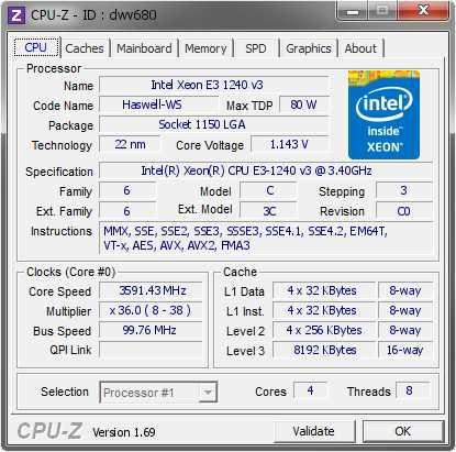 Procesor Intel Xeon socket 1150 E3 1240 v3 (echivalent i7 4770)