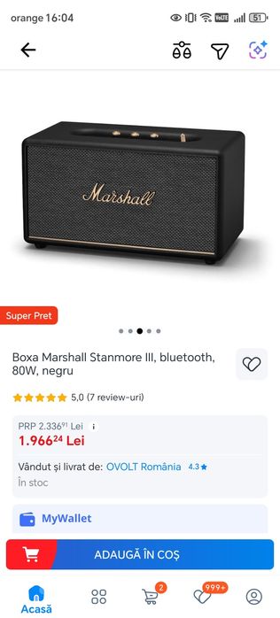 Boxa MARSHALL Stanmore III, 80W, Bluetooth, negru, Noua