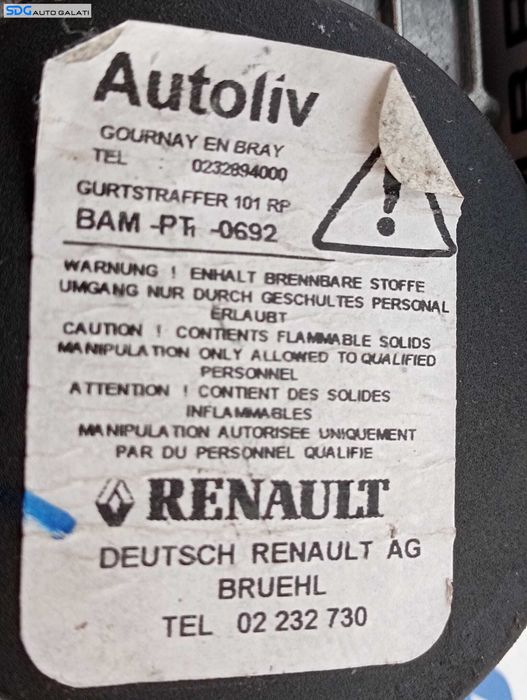 Centura Siguranta Dreapta Fata Pasager Renault Megane 3 2008 - 2015 Cod 868840008R BAM-PT1-0692 [M4482]